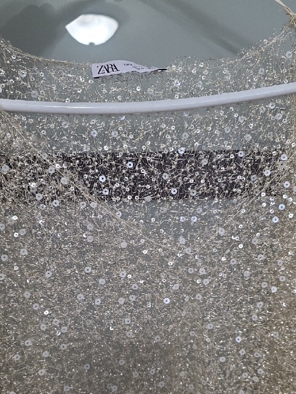 Zara Gold Sequin Sheer Long Sleeve Top - Picture 2 of 4